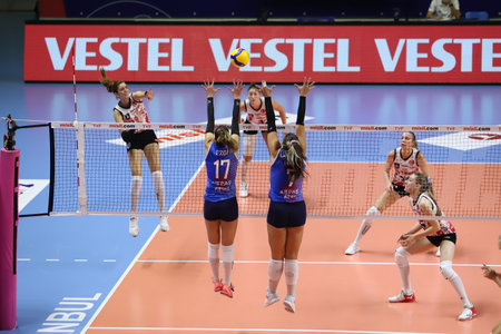 ISTANBUL, TURKEY - SEPTEMBER 09, 2021: Turkish Airlines vs Aydin Buyuksehir Belediyespor Sultans League match in Burhan Felek Sport Hallのeditorial素材