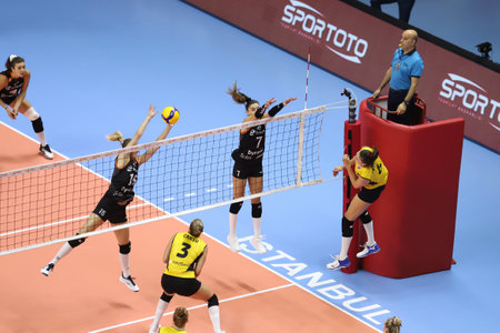 ISTANBUL, TURKEY - SEPTEMBER 05, 2021: Vakifbank vs Eczacibasi Champions Cup match in Burhan Felek Sport Hallのeditorial素材