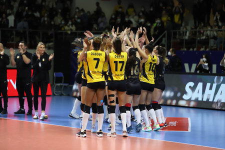 ISTANBUL, TURKEY - SEPTEMBER 05, 2021: Vakifbank vs Eczacibasi Champions Cup match in Burhan Felek Sport Hallのeditorial素材
