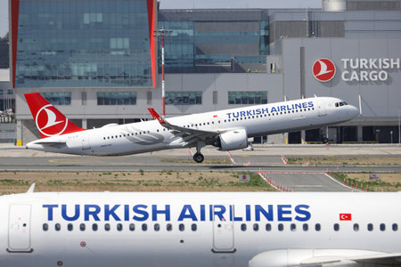 ISTANBUL, TURKEY - OCTOBER 05, 2021: Turkish Airlines Airbus A321-271NX (CN 10346) take off from Istanbul International Airport.のeditorial素材
