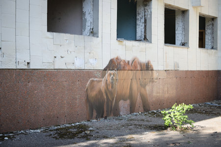 Mural in Pripyat Town in Chernobyl Exclusion Zone, Chernobyl, Ukraineのeditorial素材