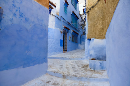 A Street in Blue Chefchaouen City, Moroccoのeditorial素材