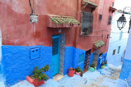 A Street in Blue Chefchaouen City, Moroccoのeditorial素材