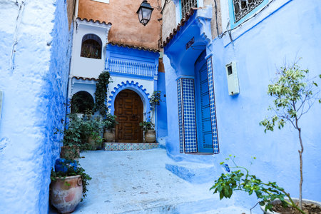 A Street in Blue Chefchaouen City, Moroccoのeditorial素材