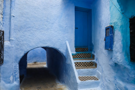 A Street in Blue Chefchaouen City, Moroccoのeditorial素材
