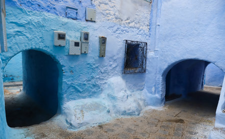 A Street in Blue Chefchaouen City, Moroccoのeditorial素材