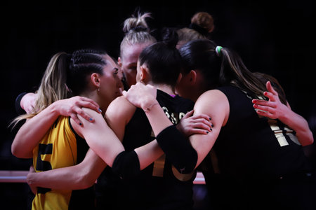 ANKARA, TURKEY - DECEMBER 19, 2021: Vakifbank players celebrating score point during Vakifbank vs Imoco Volley Conegliano final match of FIVB Volleyball Womens Club World Championshipのeditorial素材