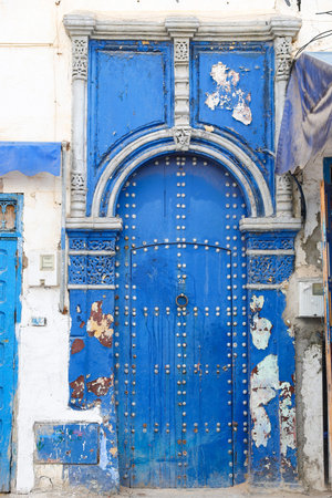Door of a building in Kasbah of the Udayas in Rabat City, Moroccoのeditorial素材