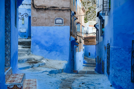A Street in Blue Chefchaouen City, Moroccoのeditorial素材