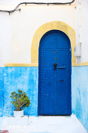 Door of a building in Kasbah of the Udayas in Rabat City, Moroccoのeditorial素材