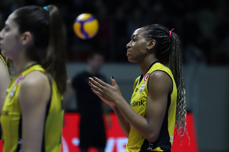 ISTANBUL, TURKEY - MARCH 13, 2022: Chiaka Ogbogu in Galatasaray HDI Sigorta vs Vakifbank Turkish Sultans League match in Burhan Felek Sport Hallのeditorial素材
