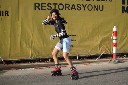 ISTANBUL, TURKEY - MARCH 27, 2022: Skaters in Istanbul half marathonのeditorial素材