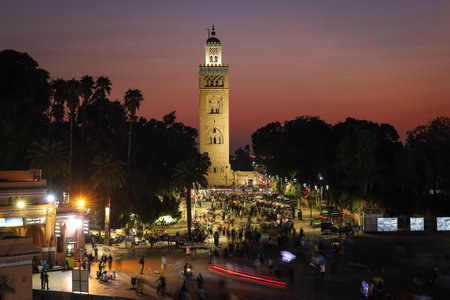 MARRAKESH, MOROCCO - OCTOBER 29, 2021: People in Jemaa el-Fnaa where main square of Marrakesh, used by locals and touristsのeditorial素材