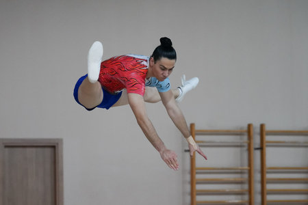 ISTANBUL, TURKEY - APRIL 24, 2022: Undefined athlete performs during Aerobic Gymnastics Turkish Championshipsのeditorial素材