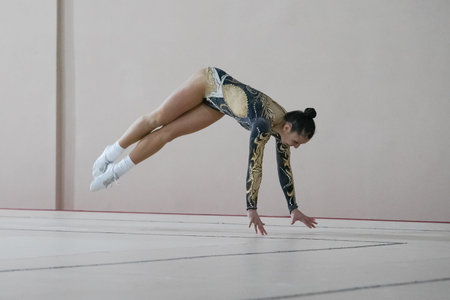 ISTANBUL, TURKEY - APRIL 24, 2022: Undefined athlete performs during Aerobic Gymnastics Turkish Championshipsのeditorial素材