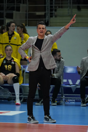 ISTANBUL, TURKEY - APRIL 30, 2022: Coach Giovanni Guidetti in Fenerbahce Opet vs Vakifbank Turkish Sultans League Playoff Final match in Burhan Felek Sport Hallのeditorial素材