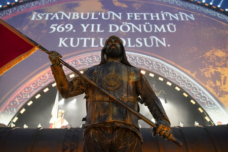 ISTANBUL, TURKEY - MAY 29, 2022: Ottoman soldier costume in celebrations of anniversary of Istanbuls conquestのeditorial素材