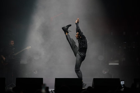 ISTANBUL, TURKIYE - JUNE 11, 2022: Dancer in Turkish singer Hande Yener concert in Kurucesme Arena
