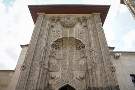 Entrance of Ince Minaret Medrese as Museum of Stone and Wood Art in Konya City, Turkiyeのeditorial素材