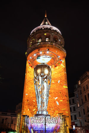 ISTANBUL, TURKIYE - JUNE 12, 2022: Light show of VakÄ±fBank Sports Club womens volleyball team. VakifBank celebrating 5 championships in 5 lanes in 2021 2022 season.のeditorial素材