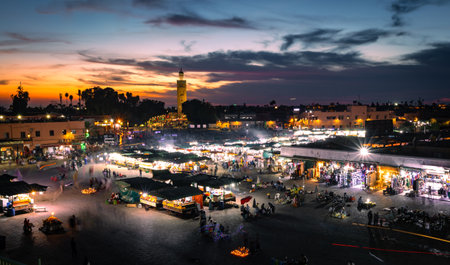 MARRAKESH, MOROCCO - NOVEMBER 02, 2021: People in Jemaa el-Fnaa where main square of Marrakesh, used by locals and touristsのeditorial素材
