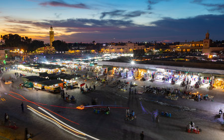MARRAKESH, MOROCCO - NOVEMBER 02, 2021: People in Jemaa el-Fnaa where main square of Marrakesh, used by locals and touristsのeditorial素材