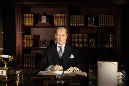 ANKARA, TURKIYE - JUNE 05, 2022: Wax sculpture of Ataturk in Anitkabir where is the mausoleum of Ataturk, the founder and first President of the Republic of Turkiye.のeditorial素材