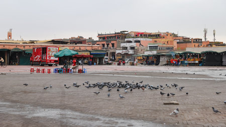 MARRAKESH, MOROCCO - NOVEMBER 03, 2021: Empty Jemaa el-Fnaa where main square of Marrakesh, used by locals and touristsのeditorial素材