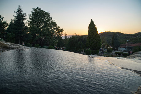 DENIZLI, TURKIYE - JULY 18, 2022: People visit Karahayit hot spring water travertinesのeditorial素材