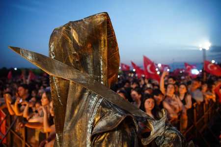 ISTANBUL, TURKEY - MAY 29, 2022: Ottoman soldier costume in celebrations of anniversary of Istanbuls conquestのeditorial素材