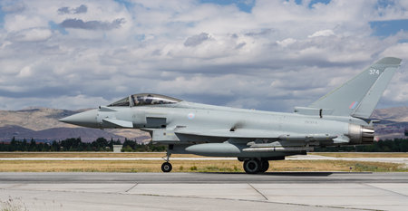 KONYA, TURKIYE - JUNE 30, 2022: United Kingdom Royal Air Force Eurofighter Typhoon FGR4 (444/BS135) taxiing in Konya Airport during Anatolian Eagle Air Force Exerciseのeditorial素材