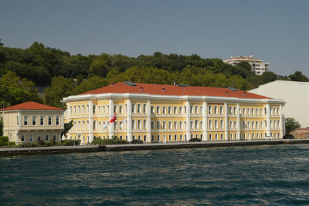 ISTANBUL, TURKIYE - AUGUST 28, 2022: Galatasaray University in Bosphorus Strait. University established in Feriye Palaces of Ciragan Palace.のeditorial素材