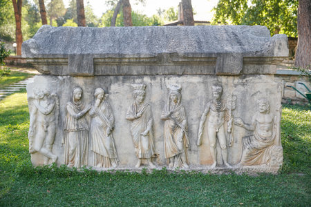 Sarcophagus in Aphrodisias Ancient City in Geyre, Aydin, Turkiyeの写真素材