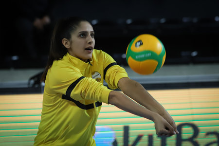 ISTANBUL, TURKEY - FEBRUARY 15, 2022: Derya Cebecioglu in Vakifbank vs ASPTT Mulhouse CEV Champions League Volley match in Vakifbank Sport Hallのeditorial素材