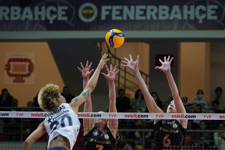 ISTANBUL, TURKEY - APRIL 30, 2022: Melissa Vargas in action during Fenerbahce Opet vs Vakifbank Turkish Sultans League Playoff Final match in Burhan Felek Sport Hallのeditorial素材