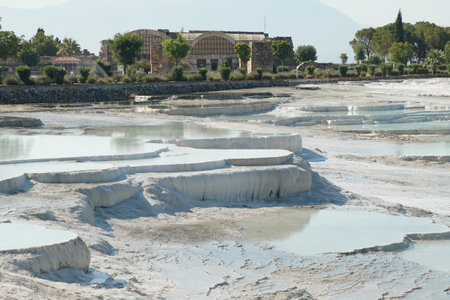 Travertines Terraces at Pamukkale in Denizli City, Turkiyeの写真素材