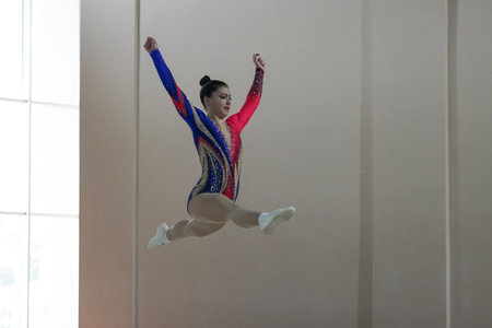 ISTANBUL, TURKEY - APRIL 24, 2022: Undefined athlete performs during Aerobic Gymnastics Turkish Championshipsのeditorial素材