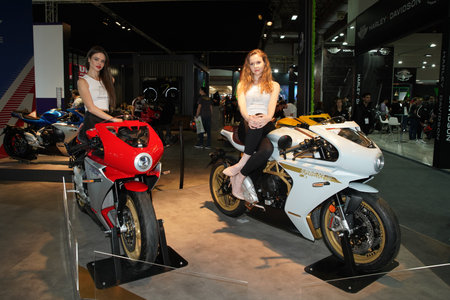 ISTANBUL, TURKEY - APRIL 23, 2022: MV Agusta Motorcycles on display at Motobike Expo in Istanbul Exhibition Centerのeditorial素材
