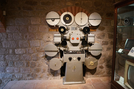 ANKARA, TURKIYE - JUNE 04, 2022: Old cinema player in Ankara Rahmi M. Koc Museum. Koc museum is dedicated to history of transport, industry and communicationsのeditorial素材