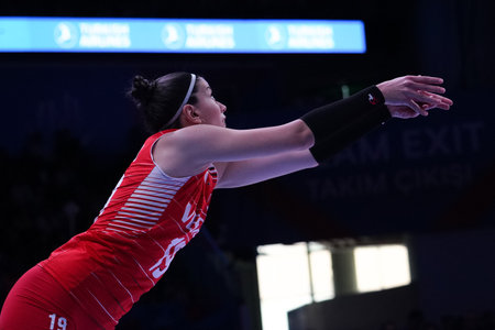 ANKARA, TURKIYE - JUNE 05, 2022: Kapucu Ceren in action during Turkiye vs Belgium VNL Pool match in Ankara Arenaのeditorial素材
