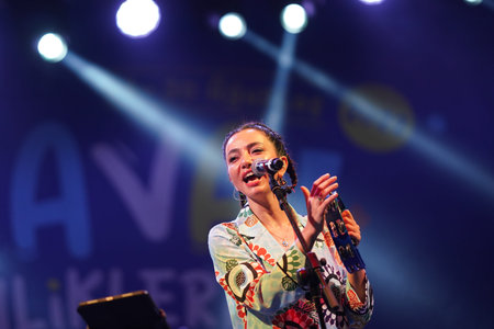 ISTANBUL, TURKIYE - AUGUST 13, 2022: Turkish singer Oyku Gurman concert in Pendik