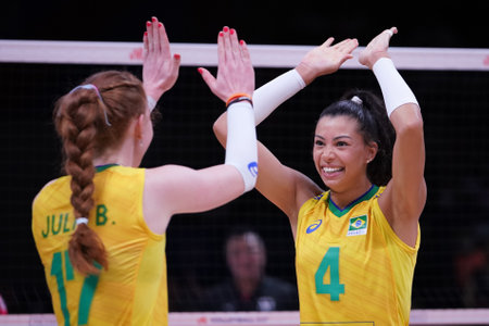 ANKARA, TURKIYE - JULY 13, 2022: Da Silva Ana Carolina in Brazil vs Japan VNL Quarter Final match in Ankara Arenaのeditorial素材