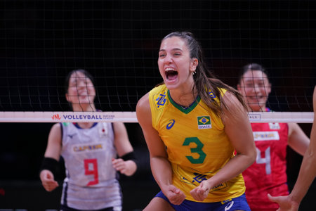 ANKARA, TURKIYE - JULY 13, 2022: Gambatto Kudiess Julia in Brazil vs Japan VNL Quarter Final match in Ankara Arenaのeditorial素材