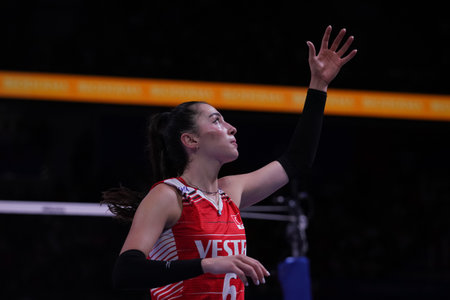 ANKARA, TURKIYE - JULY 14, 2022: Sahin Saliha in Turkiye vs Thailand VNL Quarter Final match in Ankara Arenaのeditorial素材