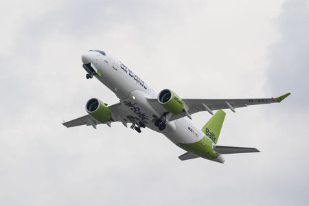 ISTANBUL, TURKIYE - OCTOBER 08, 2022: Air Baltic Airbus A220-371 (55165) take-off from Istanbul...