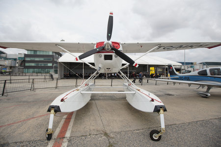 ISTANBUL, TURKIYE - OCTOBER 08, 2022: Private Cessna 185 Skywagon (18502710) display in Istanbul...