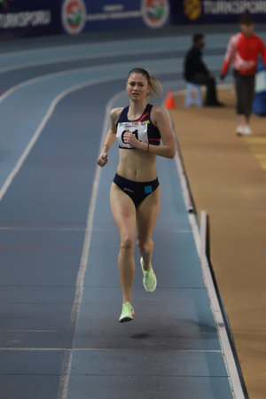 ISTANBUL, TURKEY - MARCH 05, 2022: Maria Talida Sfarghiu running during Balkan Athletics Indoor Championships in Atakoy Athletics Arenaのeditorial素材