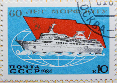 ISTANBUL, TURKEY - JANUARY 03, 2021: Soviet Union stamp shows Morflot, Merchant & Transport Fleet, 60th Anniversary circa 1984のeditorial素材