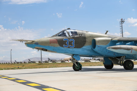 KONYA, TURKIYE - JUNE 30, 2022: Azerbaijani Air Force Sukhoi Su-25 Frogfoot taxiing in Konya Airport during Anatolian Eagle Air Force Exerciseのeditorial素材