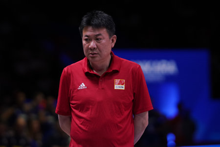 ANKARA, TURKIYE - JULY 14, 2022: Coach Bin Cai in Italy vs China VNL Quarter Final match in Ankara Arenaのeditorial素材